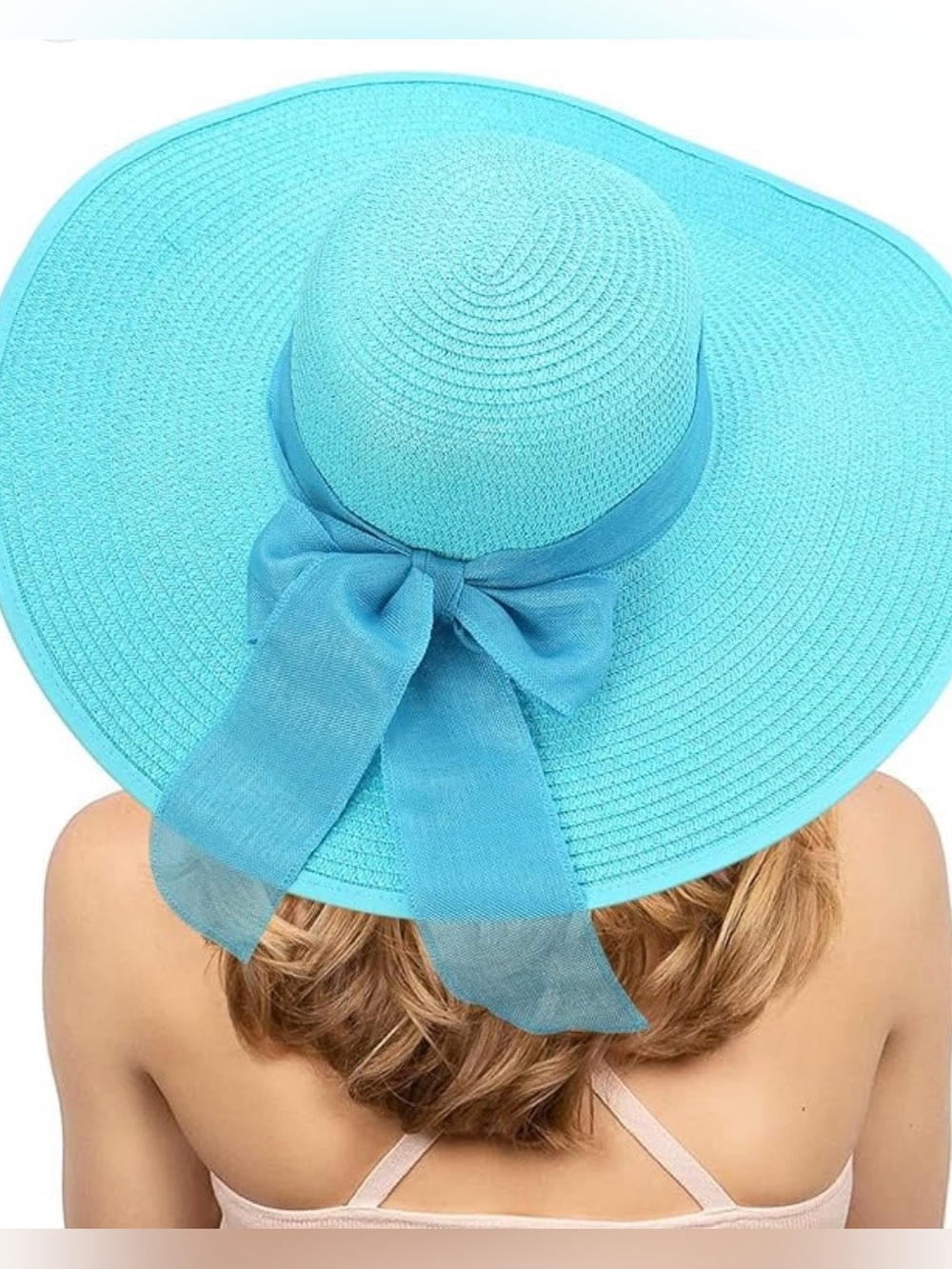 Wide Brim Sun Hat with Bow - Turquoise